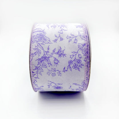 Designer’s Shop Rose Floral on Cream Wired Edge Ribbon 2.5” x 10 Yard for DIY Crafting, Home Décor Flower Arrangement (Lilac Lavender)