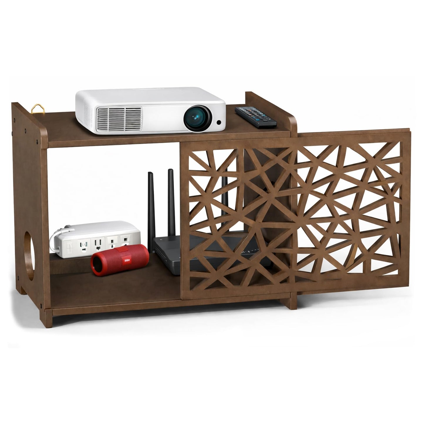 Xilwefap Upgrade Pine Wooden Router Box Hider, Large Capacity Projector Shelf Wall Mountable Router Storage Box with Cable Management, Modem & Power Strip Organizer, Assembly Required