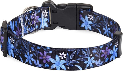 Mihqy Dog Collar with Bohemia Floral Tribal Geometric Patterns - Soft Ethnic Style Collar Adjustable for Small Medium Large Dogs(Floral Blue,M)