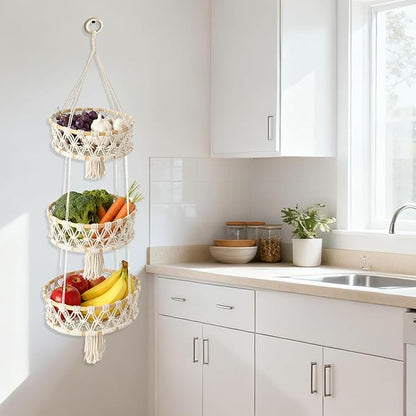 3 Tier Hanging Fruit Basket, Macrame Hanging Basket