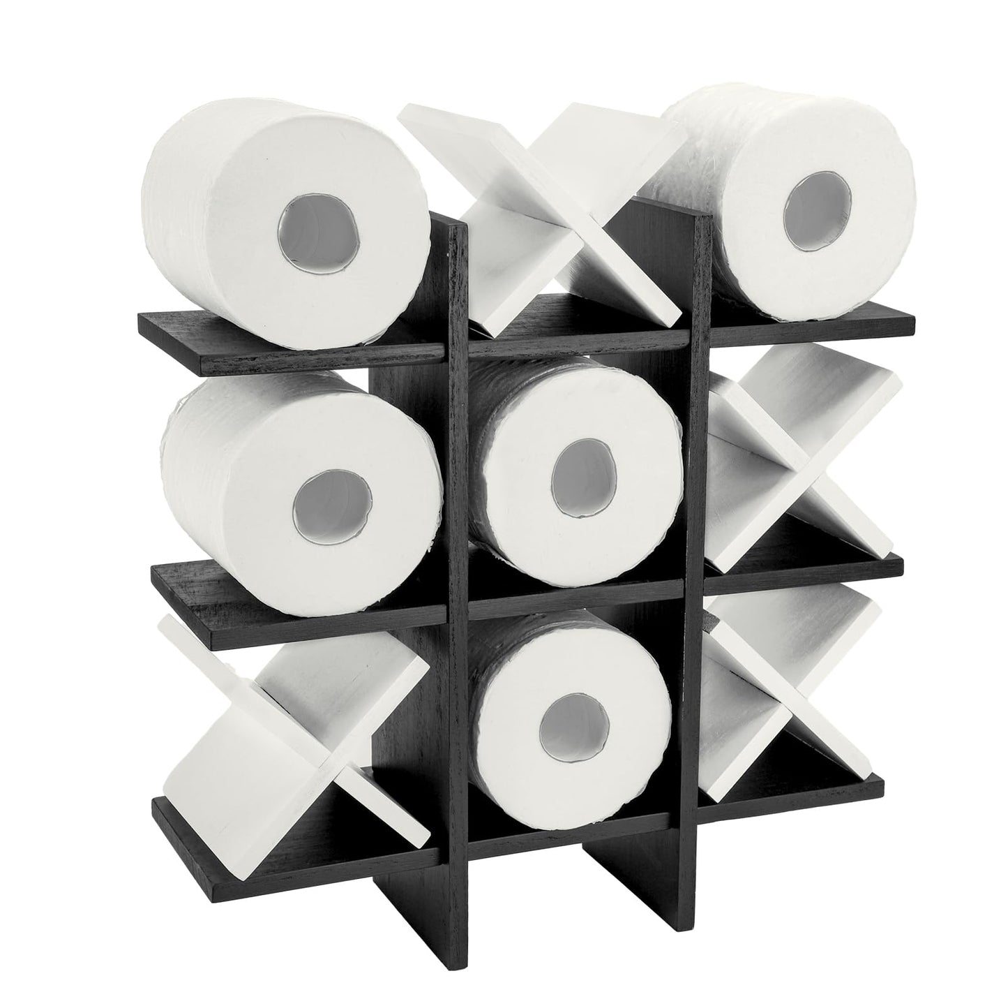 Weysat Tic Tac Toe Toilet Paper Holder Stand Bathroom Wall Decor Rustic Wooden Hanging Storage Freestanding Wall Mounted Shelves Decor for Toilet Tissue Farmhouse