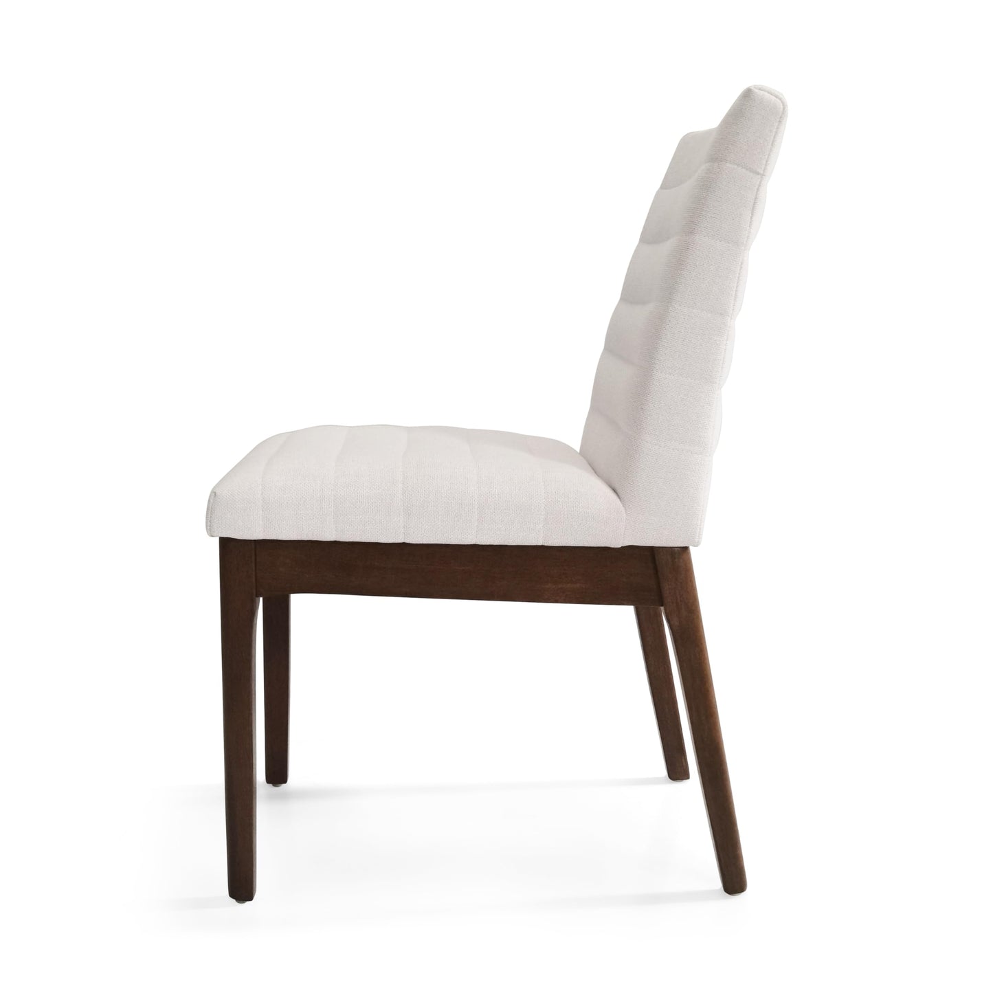 Christopher Knight Home Lancer Dining Chairs Set of 2, Wooden Kitchen Side Chair, Fabric Upholstered Accent Chair, Mid-Century Modern Armless Design with Channel Stitching, Light Beige and Walnut