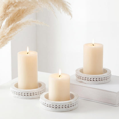 Candle Holder for Pillar Candles Set of 3 Farmhouse Wood Candle Holders Rustic Wooden Candle-Stand Decorative Wood Candlestick Holdersfor Living Room, Table Centerpiece Dining Fireplace(White)