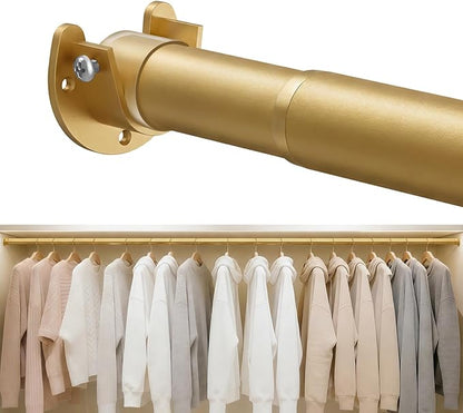 Heavy Duty Closet Rod, 17-84 IN Closet Rods for Hanging Clothes, Gold | Stepless Adjustable, Supports up to 66 lbs, Multiple Size Options, Easy Installation, Multi Purpose , Wall-Mounted