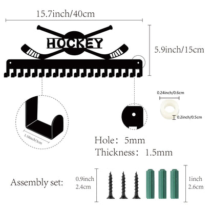 CREATCABIN Hockey Medal Holder Medal Hanger Display Hangers Rack Sports Metal Hanging Athlete Awards Iron Wall Mount Decor with 20 Hooks for Wall Competition Ribbon Hockey Black 15.7 x 5.9 Inch
