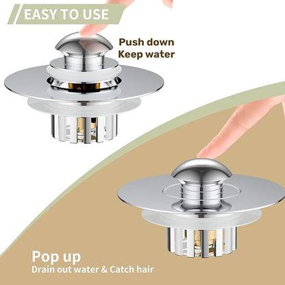 Kitchen Sink Drain Strainer 3 in 1, 304 Stainless Steel Pop Up Sink Stopper