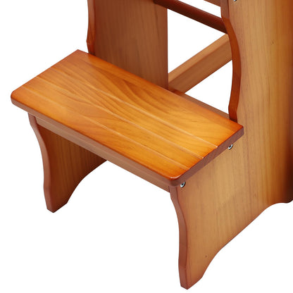 Folding Library Ladder Chair, 3-Step Stool Stepladders Lightweight Portable Multi-Functional Wood Step Ladder for Home,Kitchens, Garages (Honey)