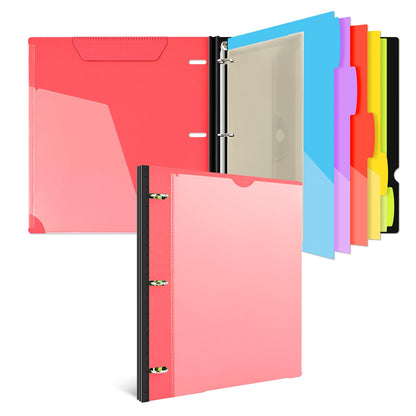 INFUN Telescoping Project Organizer Binder,13 Pocket, Customizable Front Cover, 5 Colors Pocket Divider and Plastic Binder Pocket，225 Sheet Capacity-Red