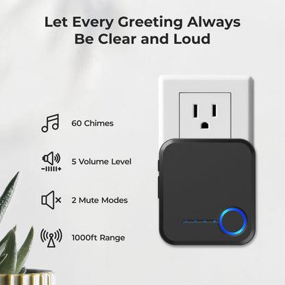 Wireless Doorbell, Waterproof Door Bell with 60 Chimes, 5 Levels Volume and LED Flash, 1000ft Long Range Classroom Doorbell for Home Office Hospital (2 Receiver & 1 Button, Black)