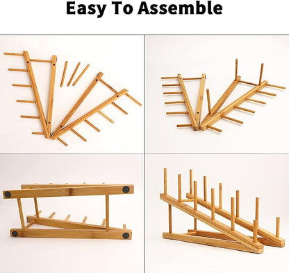 Bamboo Dish Drying Rack Wooden Plate Rack Kitchen Pot Lid Holder Cabinet Organizer for Dish Plate Cup Pot Lid Bowl Cutting Board