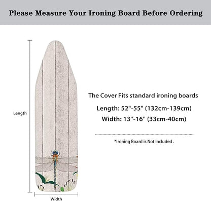 Wood Dragonfly Ironing Board Cover and Pad Standard Size 15x54, Thick Padding