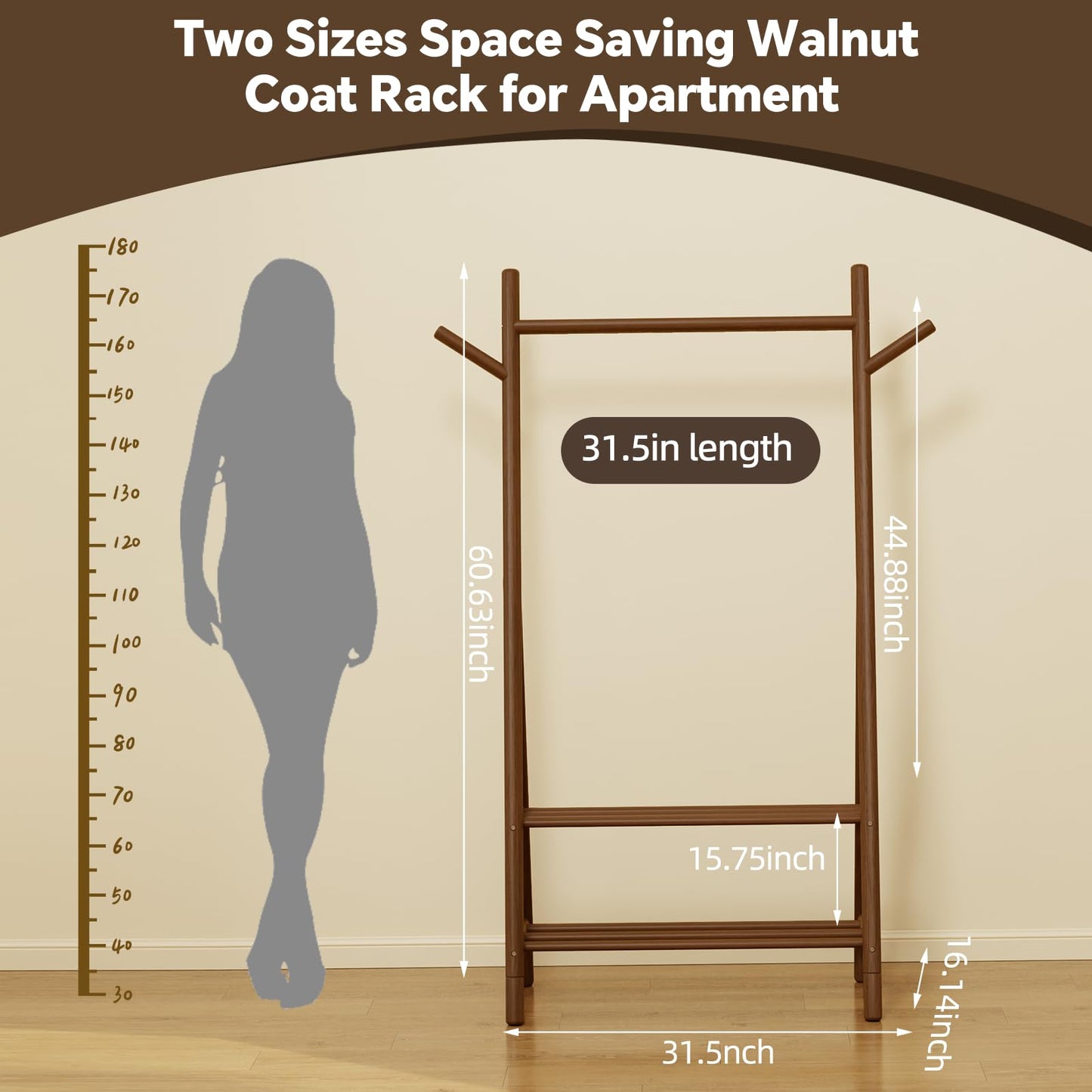Solid Wood Clothes Rack with 2 Shelves & Hooks, Freestanding Garment Rack & Coat Rack Load 350 Lbs for Hanging Clothes & Organizer, Simple and Practical for Entryway Bedroom Living Room 39.5W