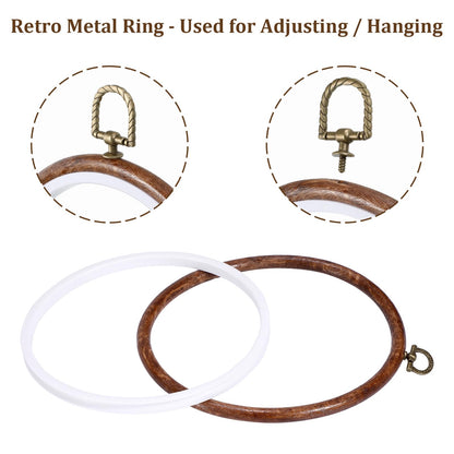 OwnMy 6PCS Embroidery Hoops with Hanging Rings - Decorative Imitated Wood Embroidery Hoop Frames for Display, 3 Oval and 3 Circle Cross Stitch Hoops for DIY Sewing Crafts