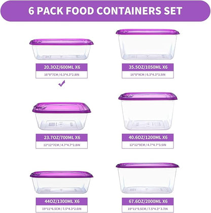 KIGI 6 PACK 20oz Plastic Food Storage Containers