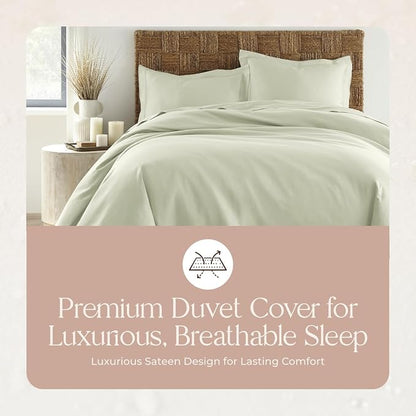 100% Organic Cotton Duvet Cover Twin Size - Naturally Soft Lightweight & Cooling Duvet Cover Set with Decorative Shams - Premium GOTS Certified 300 Thread Count Sateen Weave (Pastel Green, Twin)