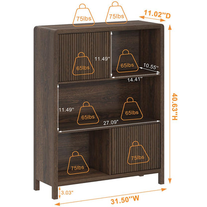 FATORRI Cube Bookshelf with 2 Doors, 4 Tier Wooden Bookcase, 5 Cube Storage Organizer for Home Office (Dark Walnut)