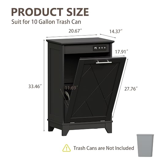Single Tilt Out Trash Can Cabinet with Negative Ion Odor Control, Hidden 10-Gallon Recycling Cabinet, Dog Proof Garbage Can for Kitchen, Laundry, Dining Room, Black