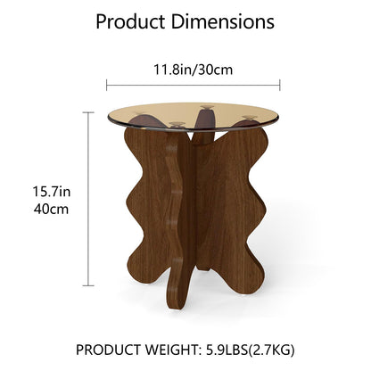 Permory MDF Frame Side Table with Brown Tempered Glass Top, Mortise and Tenon Joint Design, No Screw Easy Assembly, Sturdy End Table for Living Room, Bedroom (Seaweed-Brown)