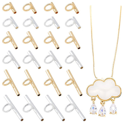 SUPERFINDINGS 24Pcs 3Size Brass Pin to Pendant Converter Brooch Converters Brooches Pins to Pendant with Tube Bails (Golden & Silver) for Necklace Keychain Hair Accessory, 8x8~20x6mm Hole: 4mm
