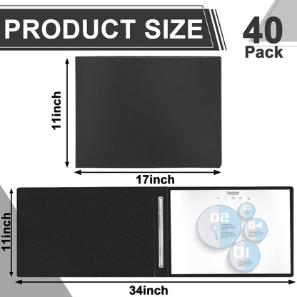 gisgfim 40 Pcs 11'' x 17'' Pressboard Report Cover 3" Capacity Metal Prong Paper Fastener with Compressor Presentation Binder Folder to Neatly Bind Reports Proposals Transcripts Document(Black)