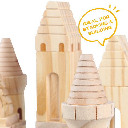 Garlictoys 75 Pieces Wooden Castle Blocks Medieval Knights Princesses Wooden Castle Building Blocks Kit for Kids Boys and Girls