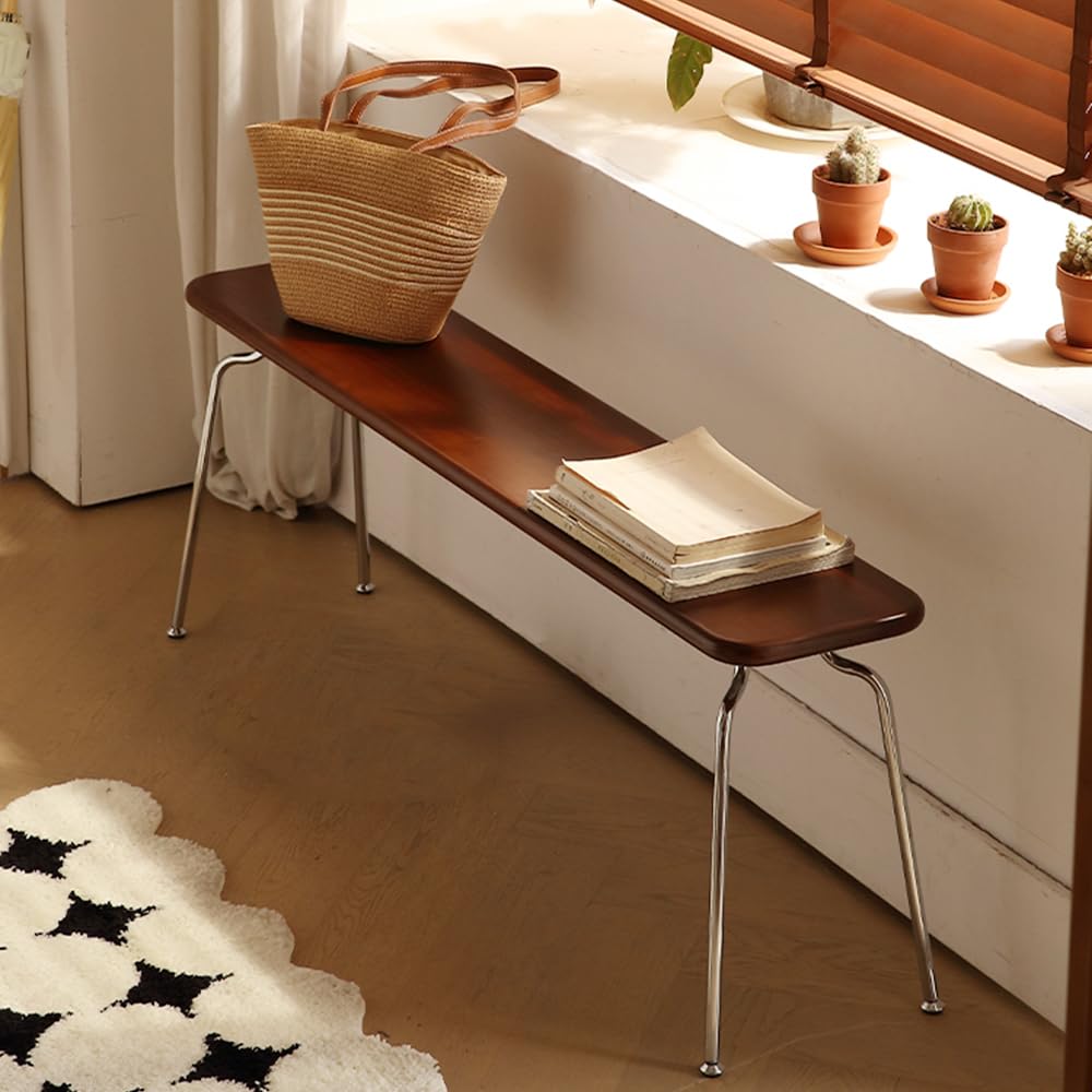 NICOKI Modern Wooden Bench Indoor, Solid Wood Long Bench with Stainless Steel Legs for Dining Room, Entryway, Bedroom - 47.2" Long Entryway Benches for Farmhouse, Kitchen, Living Room