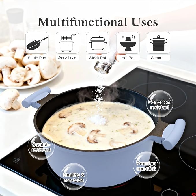7 QT Steamer Pot for Cooking, Large Steaming Pot with Lid, Nonstick Cooking Pot with Vegetable & Dumpling Steamer Basket, Big Food Steamer Cookware, Induction Compatible, PFOA Free