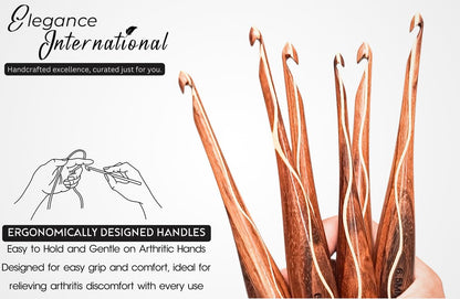 Rosewood Crochet Hooks Set - 7 Sizes 4mm to 10mm - Wooden Crochet Hooks with Comfortable Grip - - Ergonomic Design for Arthritic Hands - for Crocheting, Knitting - Gifts for Her(Set of 7)