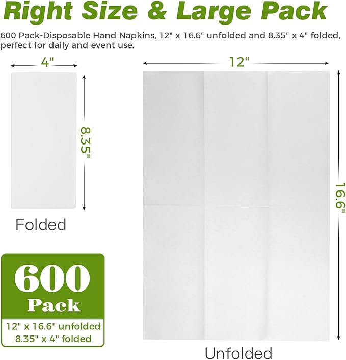 600 Pack Disposable Bathroom Hand Towels Super Value Bulk, Linen-Feel Absorbent