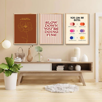 3 pcs Growth Mindset Wall Art Modern Minimalist Inspirational painting Wall decor pictures Slow Down You're Doing Fine posters Prints for Bedroom Office Therapy Room Home decoration Unframed 12x16in