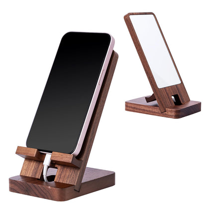 LIKSANGMETALS Wooden Countertop Cell Phone Holder with Mirror, Walnut