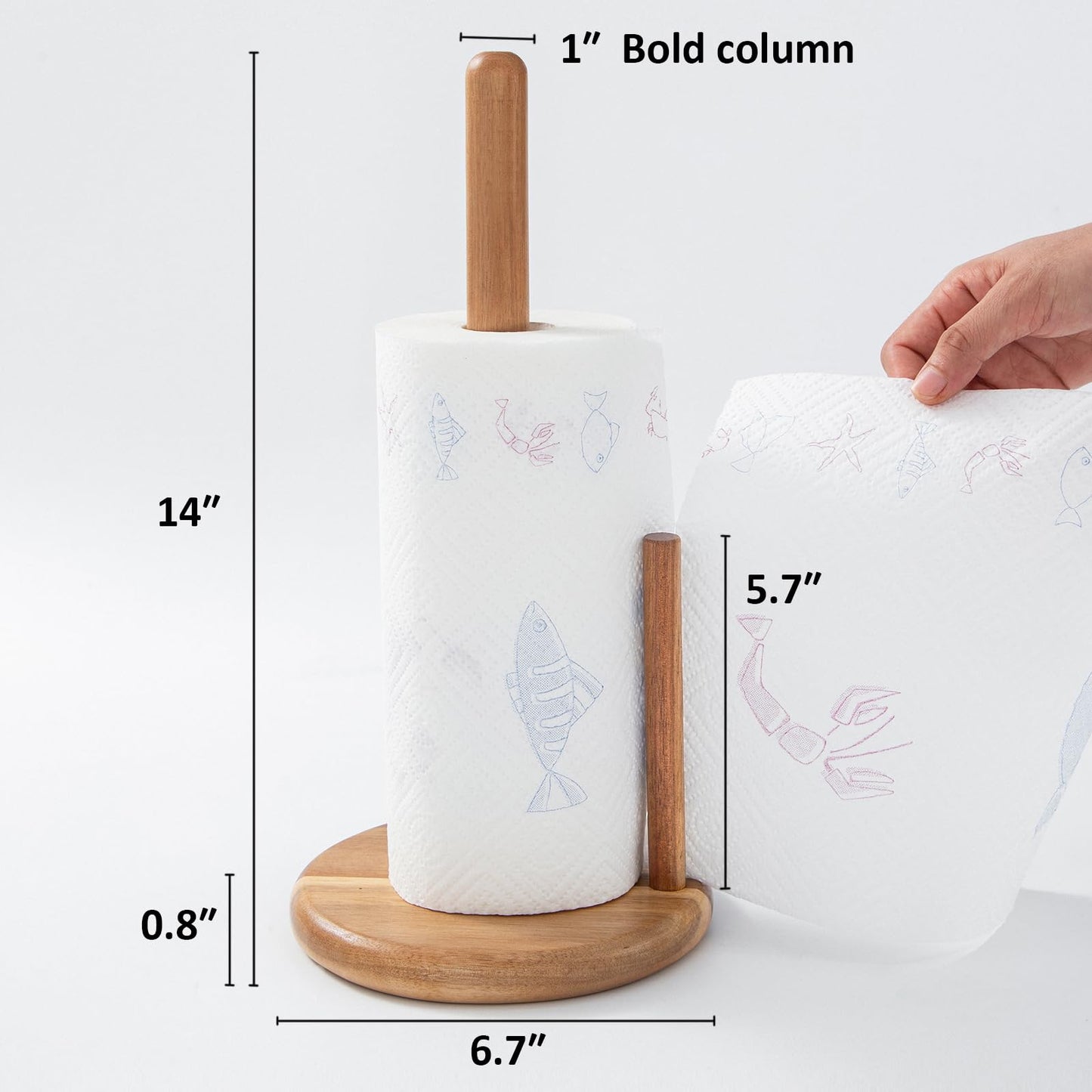 Paper Towel Holder Wood 14" Acacia Wooden Paper Towel Holder Countertop Kitchen Paper Towel Roll 6.7" Large Rustic Farmhouse Paper Towel Holders Heavy Base Stand Organizer Free Standing