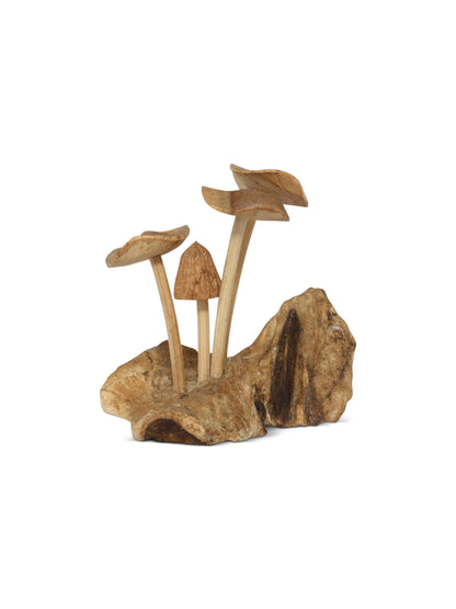 G6 Collection 4" Mini Wooden Mushroom Cluster Figurine (3.5" Wide)