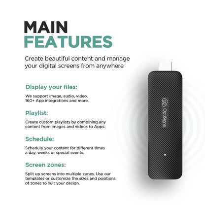 OptiSigns OptiStick Digital Signage Player - Android-Based 4K UHD HDMI Stick, Quad Core, WiFi/Ethernet, Remote Screen Management