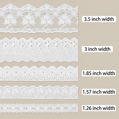 IDONGCAI 10 Yards Lace Trim Set for Sewing & Crafts – 5 Styles Lace Ribbon Bundle, Embroidered Eyelet Lace Trim for Wedding, Baby & DIY Fabric Embellishments(Ivory)