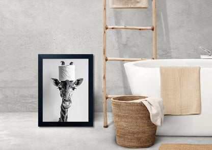 Bathroom Picture Wall Decor, Framed Black and White Bathroom Wall Art, Toilet Paper in Little Funny Raccoon's Hand Animal Canvas Print Painting