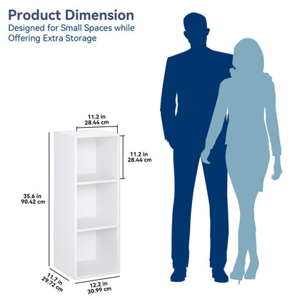 Whitmor 3 Cube Storage Organizer, Small Bookshelf, 3 Cube Shelf Book Shelf with Open Shelves for Room Decor, Stackable MDF Wood Cube Shelf Bookcase Storage Cabinet, White, 12.2" L x 11.7" W x 35.6" H