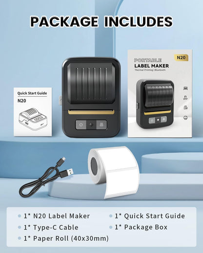 NDYIN Label Makers, Label Maker Machine with Tape, Bluetooth Label Maker, Portable Thermal 2 Inch Label Printer for Small Business, Barcode, Address, Logo, Clothing, Sticker Printer for Phones & PC