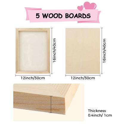 5 Pack 12 x 16 inch Wood Panel Boards,Unfinished Wood Frames for DIY Art Projects, Square Canvas for Painting, Pouring, Arts Use with Oils, Valentine's Day Halloween Christmas Decorative Panel Canvas