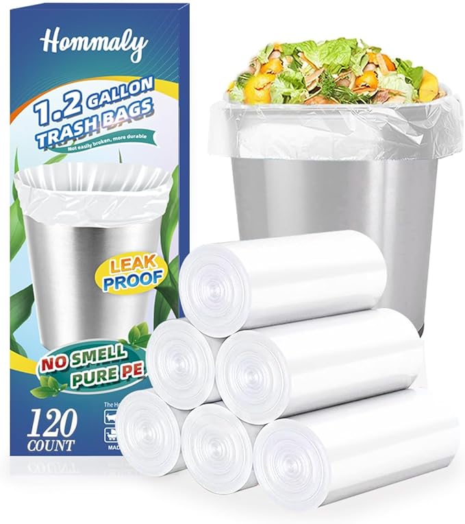 1.2 Gallon 120 pcs Small Clear Trash Bags, Strong 1 Gallon 1.2 Gallon 1.3