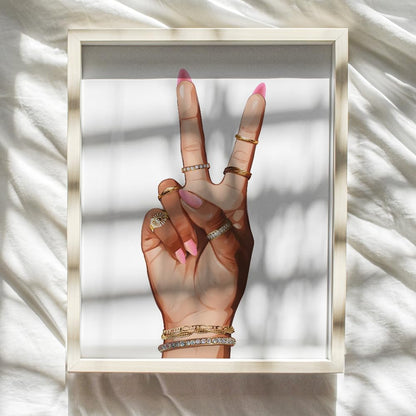 Black Woman Peace Sign Decor - Peace Love Black Picture - African American Art - Girl Wall Artwork - Wall Print - Cool Art & Decor for Americans, Culture 8x10 Unframed