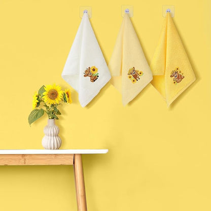 3 Pcs Sunflower Highland Cow Hand Towels Embroidered Highland Cow Farmhouse