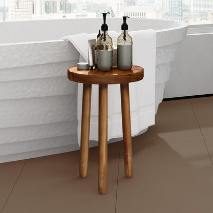 JOLLYMER 11.8" Round 18" Tall Wood Plant Stand | Teak Wood Accent Stool | Accent Table |Side Table