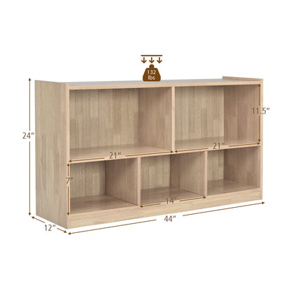 Costzon 2-Shelf Bookcase for Kids, Wooden Toy Storage Organizer for Books Toys, 5-Section Freestanding Classroom Daycare Montessori Bookshelf for Preschool, Home Playroom & Kindergarten
