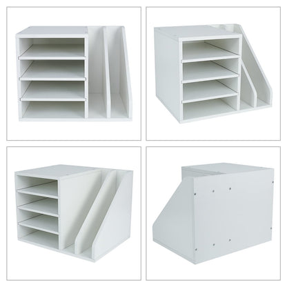 PAG Wood Desktop File Holder Organizer Mail Sorter, White, 15.35" W x 12.16" D x 11.81" H