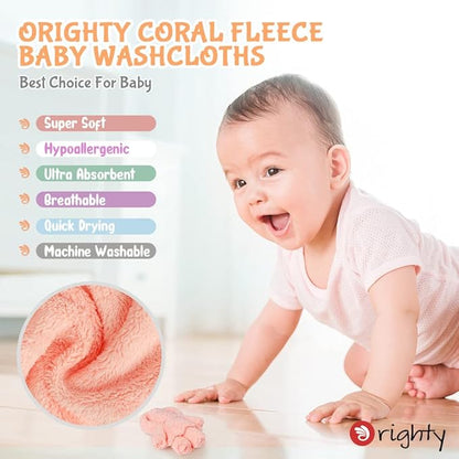 Orighty Baby Washcloths 12 Pack, Microfiber Coral Fleece Baby Face Towels