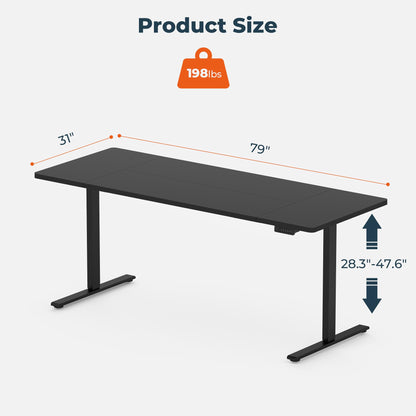 FitStand Dual Motor Standing Desk, Large Stand Up Desks, 79x31 Inches Electric Sit Stand Desk, 4 Memory Preset Adjustable Height Home Office Desk (Black)