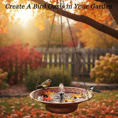 12.6" Hanging Solar Bird Bath, Birdbath Fountain Solar Power, Metal Bird Bath for Outside Hanging, Hanging Bird Fountain for Garden, Patio, Lawn Decor, Bronze