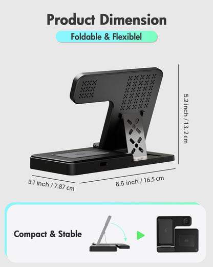 Wireless Charger iPhone Charging Station: 3 in 1 Charger Stand Multiple Devices for Apple - iPhone 17 16e 16 15 14 Pro Max 13 12 11 - Watch 10 9 8 7 6 5 4 3 2 SE and Ultra Series - Airpods 4 3 Pro
