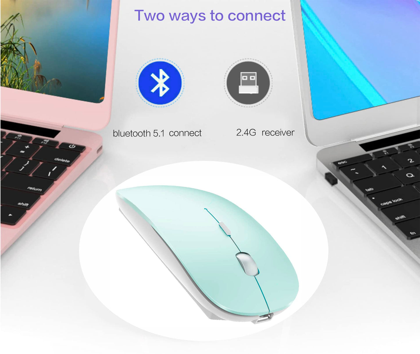 Bluetooth Wireless Mouse for Laptop mac MacBook ipad MacBook air MacBook pro pc Desktop Computer Windows Chromebook Notebook (Silver)